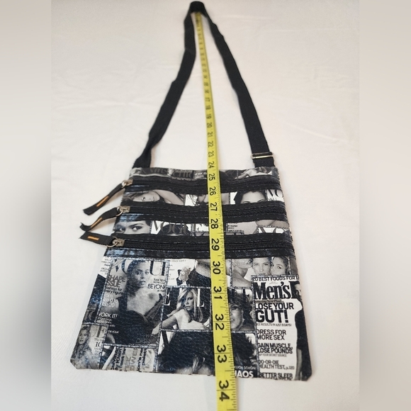 Vogue Print Black + White Women's Crossbody Bag Adjustable Strap - Picture 12 of 13